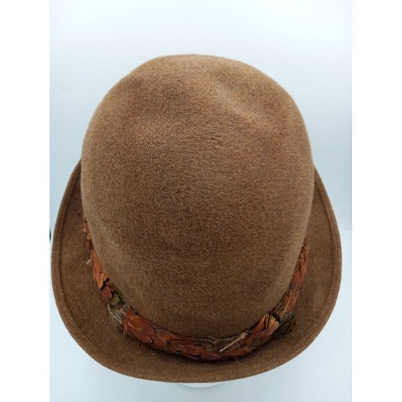 Hat Bowler Kevin McAndrew Brown Union Tag Size 7.5 Roderick St. Johns Feathers - Picture 8 of 16